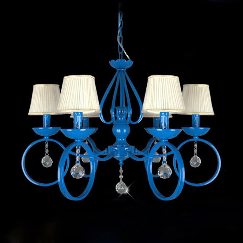 Fabric Blue Pendant Lamp Cone 5/6/8 Lights Classic Chandelier Light Fixture for Living Room with Crystal Draping Clearhalo 'Ceiling Lights' 'Chandeliers' Lighting' options 990799