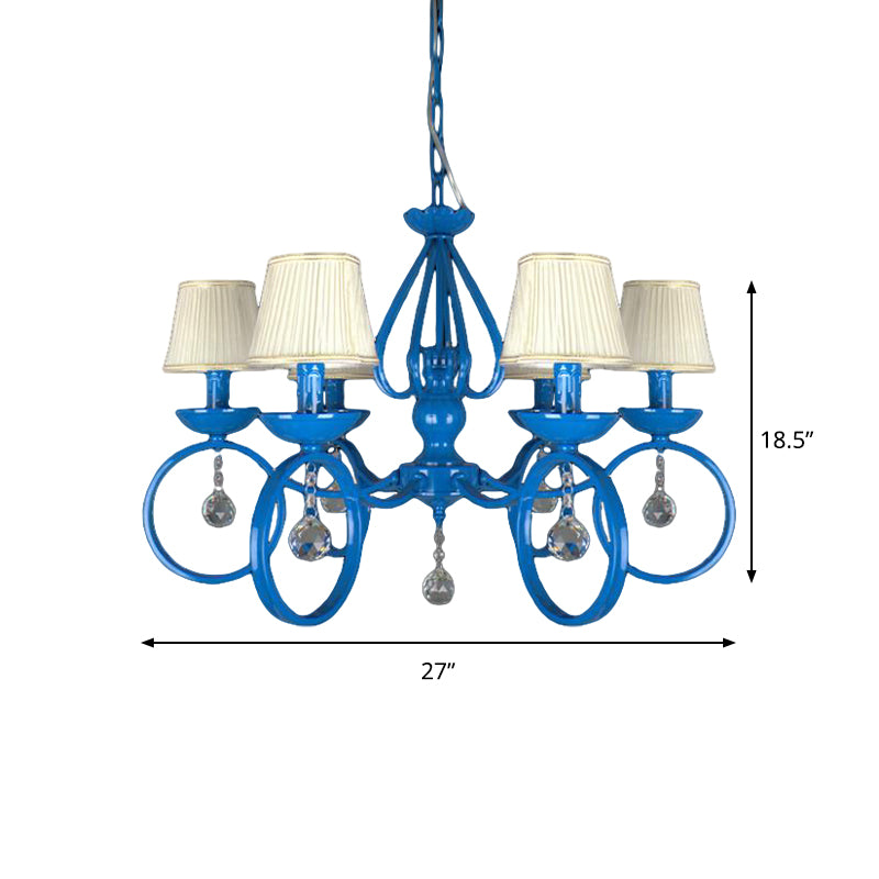 Fabric Blue Pendant Lamp Cone 5/6/8 Lights Classic Chandelier Light Fixture for Living Room with Crystal Draping Clearhalo 'Ceiling Lights' 'Chandeliers' Lighting' options 990800