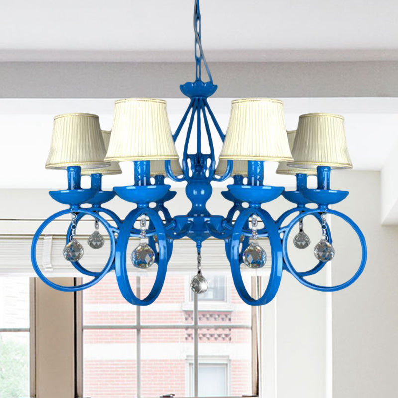 Fabric Blue Pendant Lamp Cone 5/6/8 Lights Classic Chandelier Light Fixture for Living Room with Crystal Draping 8 Blue Clearhalo 'Ceiling Lights' 'Chandeliers' Lighting' options 990801_2f6feb1b-27ea-406f-a5e9-e5ccdf55b324
