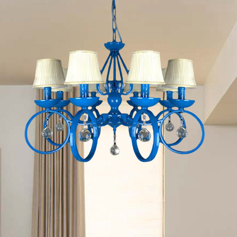 Fabric Blue Pendant Lamp Cone 5/6/8 Lights Classic Chandelier Light Fixture for Living Room with Crystal Draping Clearhalo 'Ceiling Lights' 'Chandeliers' Lighting' options 990802