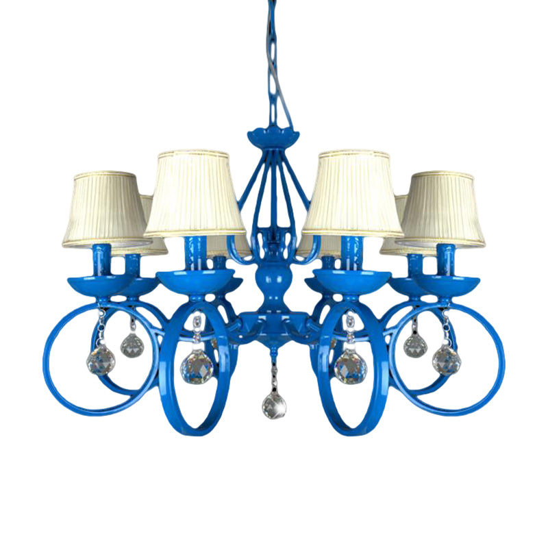 Fabric Blue Pendant Lamp Cone 5/6/8 Lights Classic Chandelier Light Fixture for Living Room with Crystal Draping Clearhalo 'Ceiling Lights' 'Chandeliers' Lighting' options 990803