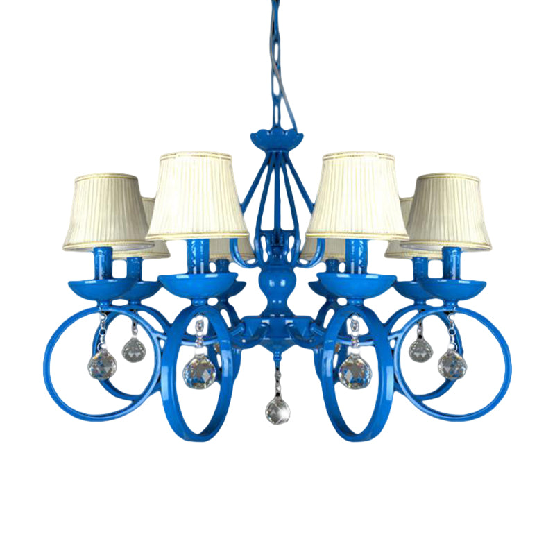 Fabric Blue Pendant Lamp Cone 5/6/8 Lights Classic Chandelier Light Fixture for Living Room with Crystal Draping Clearhalo 'Ceiling Lights' 'Chandeliers' Lighting' options 990803