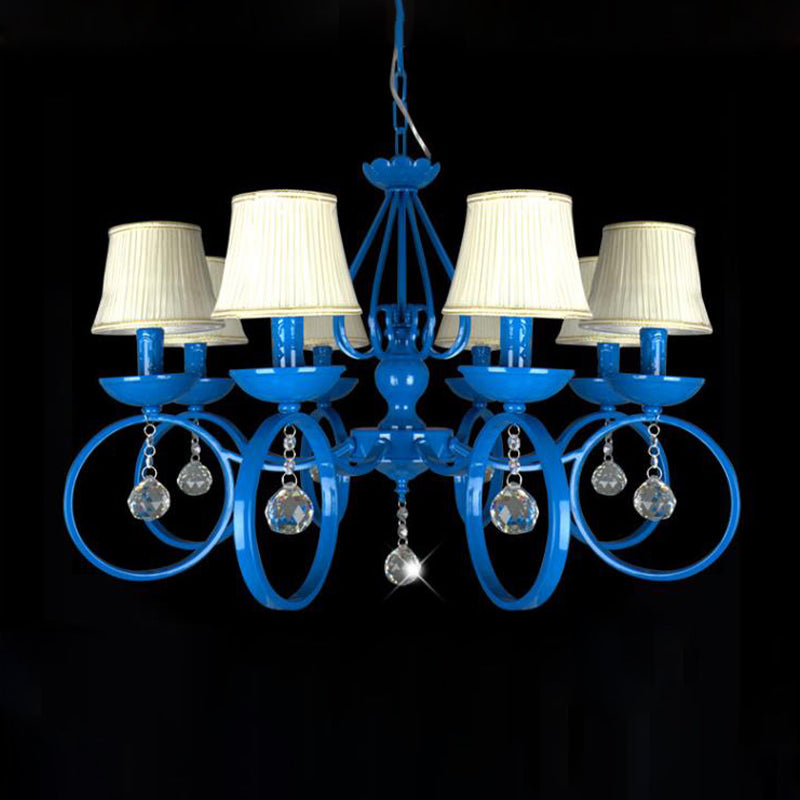 Fabric Blue Pendant Lamp Cone 5/6/8 Lights Classic Chandelier Light Fixture for Living Room with Crystal Draping Clearhalo 'Ceiling Lights' 'Chandeliers' Lighting' options 990804