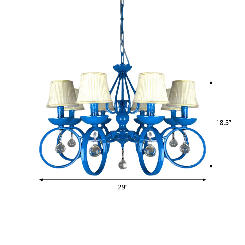 Fabric Blue Pendant Lamp Cone 5/6/8 Lights Classic Chandelier Light Fixture for Living Room with Crystal Draping Clearhalo 'Ceiling Lights' 'Chandeliers' Lighting' options 990805