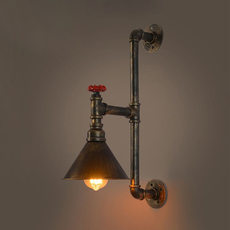 Industrial Plumbing Pipe Wall Mounted Lamp with Valve Decoration 1 Light Metal Wall Lighting in Rust/Antique Brass Clearhalo 'Art deco wall lights' 'Cast Iron' 'Glass' 'Industrial wall lights' 'Industrial' 'Middle century wall lights' 'Modern' 'Rustic wall lights' 'Tiffany' 'Traditional wall lights' 'Wall Lamps & Sconces' 'Wall Lights' Lighting' 990855