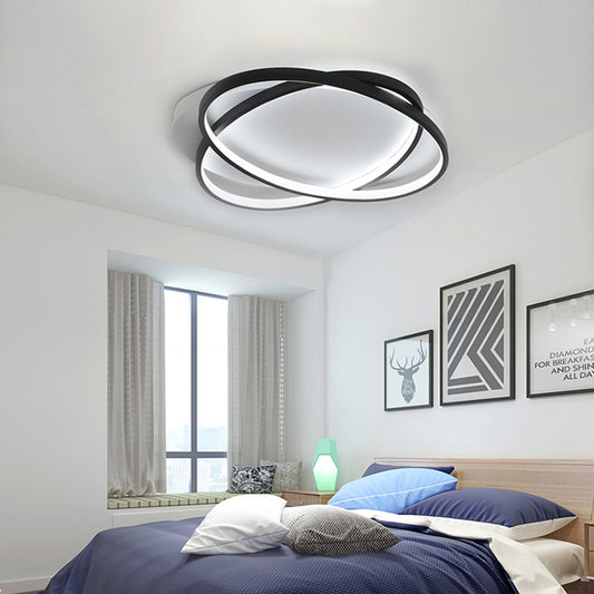 Black Ellipse Crossed Ceiling Light Modernist Acrylic Thin Flush Mount LED Lighting in Warm/White Light for Bedroom, 20.5"/25" W Clearhalo 'Ceiling Lights' 'Close To Ceiling Lights' 'Close to ceiling' 'Flush mount' Lighting' 990859