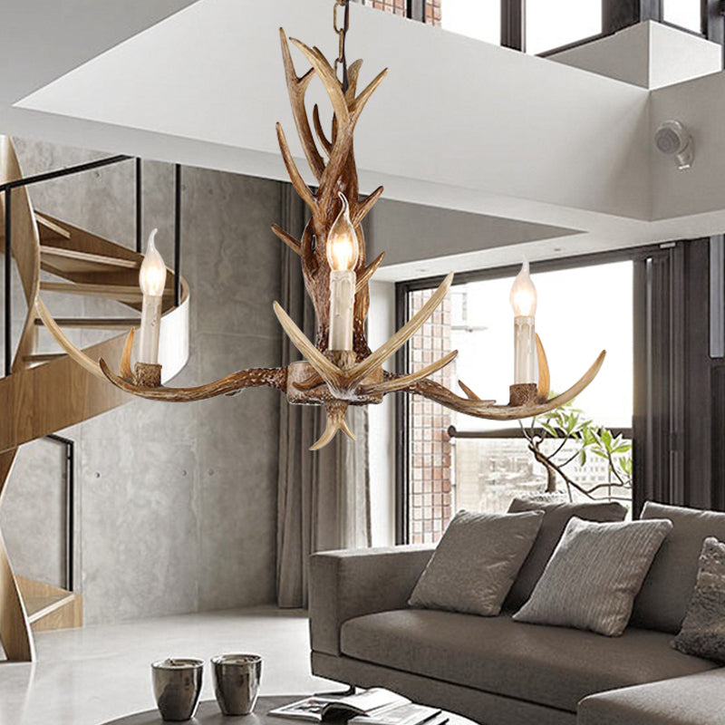 3/6/8 Lights Chandelier Lighting Fixture Antique Candelabra Resin Hanging Light in Beige for Living Room Clearhalo 'Ceiling Lights' 'Chandeliers' Lighting' options 990964