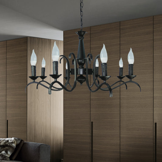 2-Tier Candle Living Room Chandelier Traditional Metal 3/5/6 Bulbs Black Finish Ceiling Hanging Light Clearhalo 'Ceiling Lights' 'Chandeliers' Lighting' options 990979