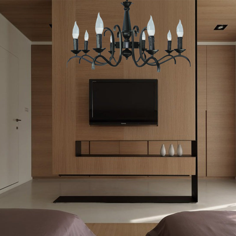 2-Tier Candle Living Room Chandelier Traditional Metal 3/5/6 Bulbs Black Finish Ceiling Hanging Light Clearhalo 'Ceiling Lights' 'Chandeliers' Lighting' options 990981