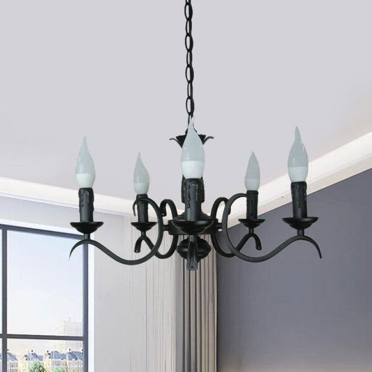 2-Tier Candle Living Room Chandelier Traditional Metal 3/5/6 Bulbs Black Finish Ceiling Hanging Light Clearhalo 'Ceiling Lights' 'Chandeliers' Lighting' options 990992