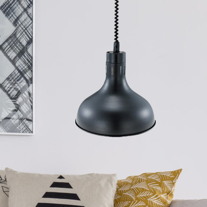 1 Light Extendable Pendant Lighting with Dome Shade Metal Retro Style Kitchen Hanging Lamp in Black, 7"/11.5" W Clearhalo 'Art Deco Pendants' 'Black' 'Cast Iron' 'Ceiling Lights' 'Ceramic' 'Crystal' 'Industrial Pendants' 'Industrial' 'Metal' 'Middle Century Pendants' 'Pendant Lights' 'Pendants' 'Rustic Pendants' 'Tiffany' Lighting' 991015