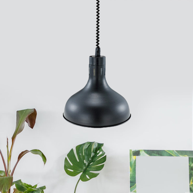 1 Light Extendable Pendant Lighting with Dome Shade Metal Retro Style Kitchen Hanging Lamp in Black, 7"/11.5" W Clearhalo 'Art Deco Pendants' 'Black' 'Cast Iron' 'Ceiling Lights' 'Ceramic' 'Crystal' 'Industrial Pendants' 'Industrial' 'Metal' 'Middle Century Pendants' 'Pendant Lights' 'Pendants' 'Rustic Pendants' 'Tiffany' Lighting' 991016