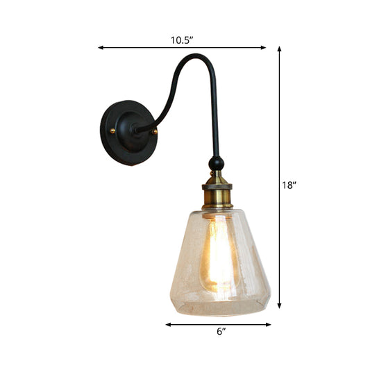 1 Bulb Tapered Wall Mounted Light Fixture Rustic Style Brass Clear Glass Lighting Clearhalo 'Art deco wall lights' 'Cast Iron' 'Glass' 'Industrial wall lights' 'Industrial' 'Middle century wall lights' 'Modern' 'Rustic wall lights' 'Tiffany' 'Traditional wall lights' 'Wall Lamps & Sconces' 'Wall Lights' Lighting' 991033
