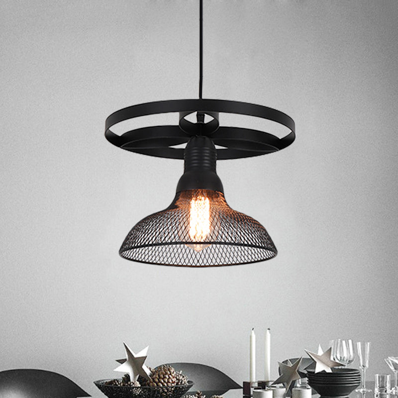 Mesh Domed Metal Pendant Lamp Industrial Stylish 1 Bulb Living Room Hanging Light Fixture with Ring in Black Clearhalo 'Art Deco Pendants' 'Black' 'Cast Iron' 'Ceiling Lights' 'Ceramic' 'Crystal' 'Industrial Pendants' 'Industrial' 'Metal' 'Middle Century Pendants' 'Pendant Lights' 'Pendants' 'Rustic Pendants' 'Tiffany' Lighting' 991050
