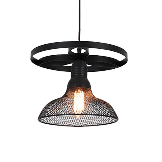 Mesh Domed Metal Pendant Lamp Industrial Stylish 1 Bulb Living Room Hanging Light Fixture with Ring in Black Clearhalo 'Art Deco Pendants' 'Black' 'Cast Iron' 'Ceiling Lights' 'Ceramic' 'Crystal' 'Industrial Pendants' 'Industrial' 'Metal' 'Middle Century Pendants' 'Pendant Lights' 'Pendants' 'Rustic Pendants' 'Tiffany' Lighting' 991052