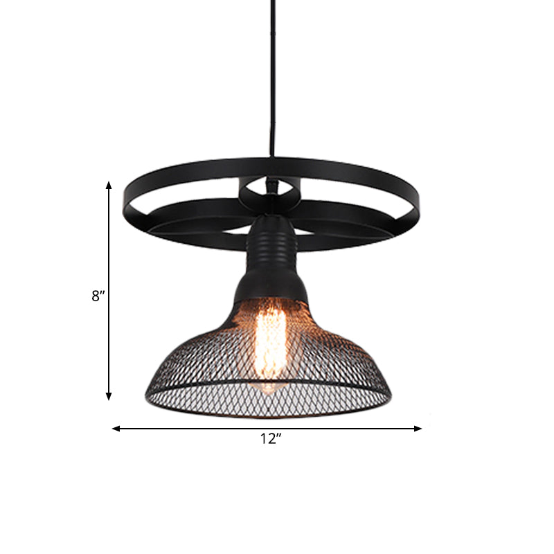 Mesh Domed Metal Pendant Lamp Industrial Stylish 1 Bulb Living Room Hanging Light Fixture with Ring in Black Clearhalo 'Art Deco Pendants' 'Black' 'Cast Iron' 'Ceiling Lights' 'Ceramic' 'Crystal' 'Industrial Pendants' 'Industrial' 'Metal' 'Middle Century Pendants' 'Pendant Lights' 'Pendants' 'Rustic Pendants' 'Tiffany' Lighting' 991053