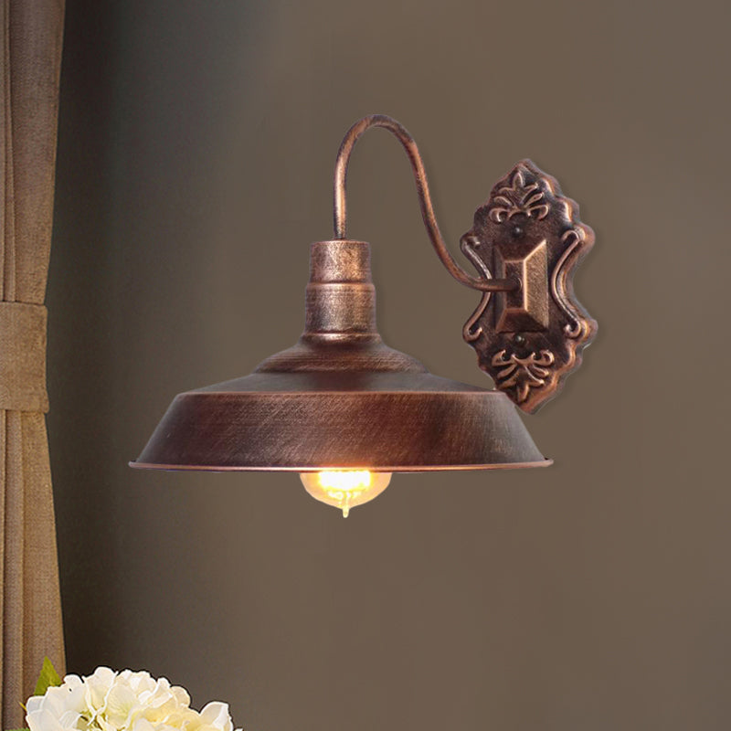 1 Light Barn Wall Mount Light Antique Style Copper/Rust Wrought Iron Sconce Light for Balcony Clearhalo 'Art deco wall lights' 'Cast Iron' 'Glass' 'Industrial wall lights' 'Industrial' 'Middle century wall lights' 'Modern' 'Rustic wall lights' 'Tiffany' 'Traditional wall lights' 'Wall Lamps & Sconces' 'Wall Lights' Lighting' 991079