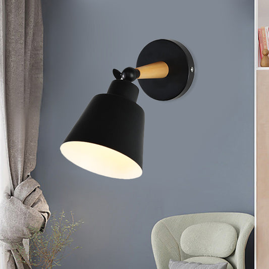1 Light Wall Mount Light Modern Style Bucket Shade Metal Wall Fixture Lamp in Black for Living Room Clearhalo 'Cast Iron' 'Glass' 'Industrial' 'Modern wall lights' 'Modern' 'Tiffany' 'Traditional wall lights' 'Wall Lamps & Sconces' 'Wall Lights' Lighting' 991102