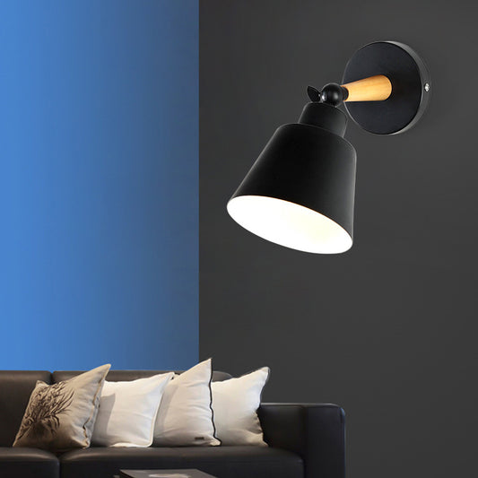 1 Light Wall Mount Light Modern Style Bucket Shade Metal Wall Fixture Lamp in Black for Living Room Clearhalo 'Cast Iron' 'Glass' 'Industrial' 'Modern wall lights' 'Modern' 'Tiffany' 'Traditional wall lights' 'Wall Lamps & Sconces' 'Wall Lights' Lighting' 991103