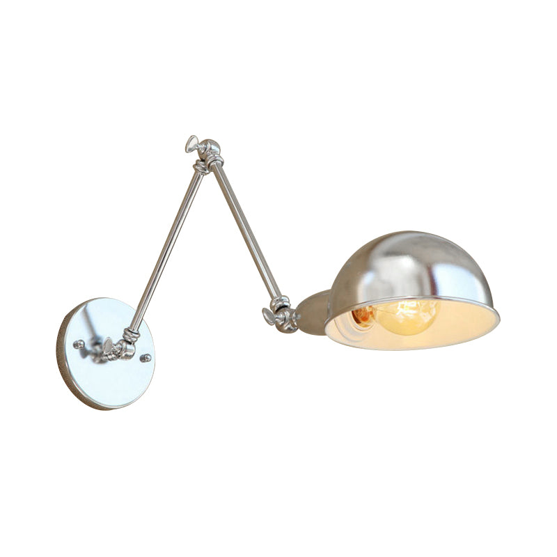 Domed Metal Wall Lighting Industrial Style 1 Light Bedroom Wall Lamp with Swing Arm in Chrome Clearhalo 'Art deco wall lights' 'Cast Iron' 'Glass' 'Industrial wall lights' 'Industrial' 'Middle century wall lights' 'Modern' 'Rustic wall lights' 'Tiffany' 'Traditional wall lights' 'Wall Lamps & Sconces' 'Wall Lights' Lighting' 991113