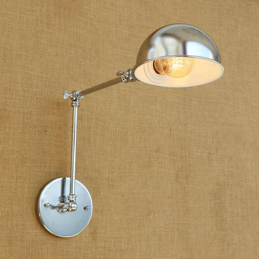 Domed Metal Wall Lighting Industrial Style 1 Light Bedroom Wall Lamp with Swing Arm in Chrome Clearhalo 'Art deco wall lights' 'Cast Iron' 'Glass' 'Industrial wall lights' 'Industrial' 'Middle century wall lights' 'Modern' 'Rustic wall lights' 'Tiffany' 'Traditional wall lights' 'Wall Lamps & Sconces' 'Wall Lights' Lighting' 991114