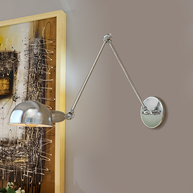 Domed Metal Wall Lighting Industrial Style 1 Light Bedroom Wall Lamp with Swing Arm in Chrome Chrome 12"+12" Clearhalo 'Art deco wall lights' 'Cast Iron' 'Glass' 'Industrial wall lights' 'Industrial' 'Middle century wall lights' 'Modern' 'Rustic wall lights' 'Tiffany' 'Traditional wall lights' 'Wall Lamps & Sconces' 'Wall Lights' Lighting' 991116