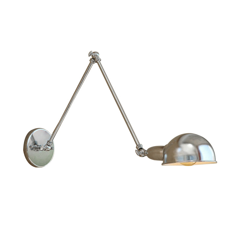 Domed Metal Wall Lighting Industrial Style 1 Light Bedroom Wall Lamp with Swing Arm in Chrome Clearhalo 'Art deco wall lights' 'Cast Iron' 'Glass' 'Industrial wall lights' 'Industrial' 'Middle century wall lights' 'Modern' 'Rustic wall lights' 'Tiffany' 'Traditional wall lights' 'Wall Lamps & Sconces' 'Wall Lights' Lighting' 991118