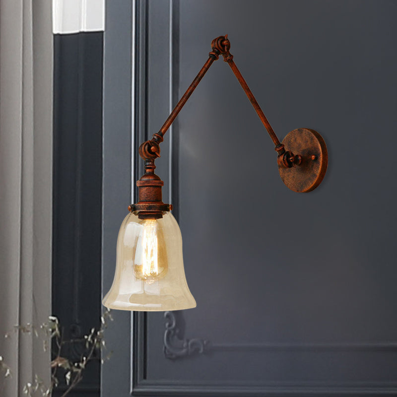 Flared Bedroom Sconce Light Fixture Retro Style Clear Glass 1 Light Rust Wall Lamp Rust Clearhalo 'Cast Iron' 'Glass' 'Industrial wall lights' 'Industrial' 'Middle century wall lights' 'Modern' 'Tiffany' 'Traditional wall lights' 'Wall Lamps & Sconces' 'Wall Lights' Lighting' 991147
