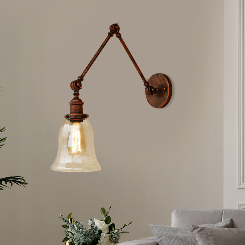 Flared Bedroom Sconce Light Fixture Retro Style Clear Glass 1 Light Rust Wall Lamp Clearhalo 'Cast Iron' 'Glass' 'Industrial wall lights' 'Industrial' 'Middle century wall lights' 'Modern' 'Tiffany' 'Traditional wall lights' 'Wall Lamps & Sconces' 'Wall Lights' Lighting' 991148