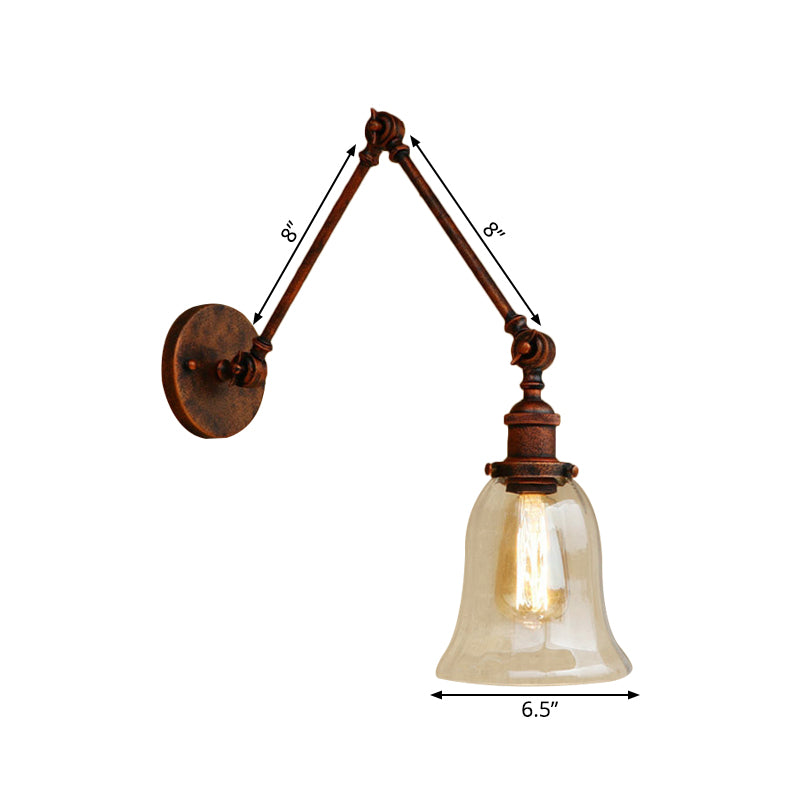Flared Bedroom Sconce Light Fixture Retro Style Clear Glass 1 Light Rust Wall Lamp Clearhalo 'Cast Iron' 'Glass' 'Industrial wall lights' 'Industrial' 'Middle century wall lights' 'Modern' 'Tiffany' 'Traditional wall lights' 'Wall Lamps & Sconces' 'Wall Lights' Lighting' 991151