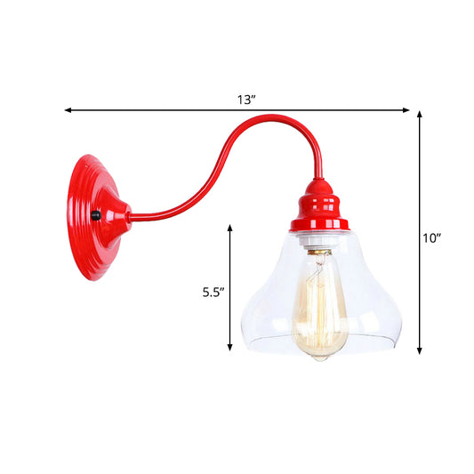 Industrial Tapered Wall Lighting Fixture 1 Bulb Clear Glass Sconce Light in Red for Bathroom Clearhalo 'Cast Iron' 'Glass' 'Industrial' 'Modern wall lights' 'Modern' 'Tiffany' 'Traditional wall lights' 'Wall Lamps & Sconces' 'Wall Lights' Lighting' 991201