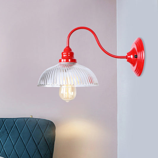 Red Dome Wall Lighting Industrial Ribbed Glass 1 Light Living Room Sconce Light Fixture Clearhalo 'Cast Iron' 'Glass' 'Industrial' 'Modern wall lights' 'Modern' 'Tiffany' 'Traditional wall lights' 'Wall Lamps & Sconces' 'Wall Lights' Lighting' 991223