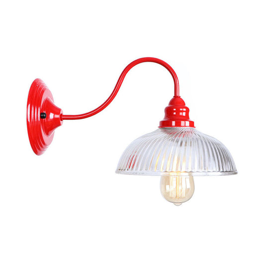 Red Dome Wall Lighting Industrial Ribbed Glass 1 Light Living Room Sconce Light Fixture Clearhalo 'Cast Iron' 'Glass' 'Industrial' 'Modern wall lights' 'Modern' 'Tiffany' 'Traditional wall lights' 'Wall Lamps & Sconces' 'Wall Lights' Lighting' 991225