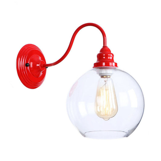 Globe Living Room Wall Light Fixture Industrial Clear Glass 1 Light Red Sconce Lamp Clearhalo 'Cast Iron' 'Glass' 'Industrial' 'Modern wall lights' 'Modern' 'Tiffany' 'Traditional wall lights' 'Wall Lamps & Sconces' 'Wall Lights' Lighting' 991244
