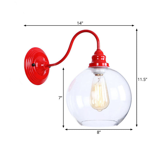 Globe Living Room Wall Light Fixture Industrial Clear Glass 1 Light Red Sconce Lamp Clearhalo 'Cast Iron' 'Glass' 'Industrial' 'Modern wall lights' 'Modern' 'Tiffany' 'Traditional wall lights' 'Wall Lamps & Sconces' 'Wall Lights' Lighting' 991245