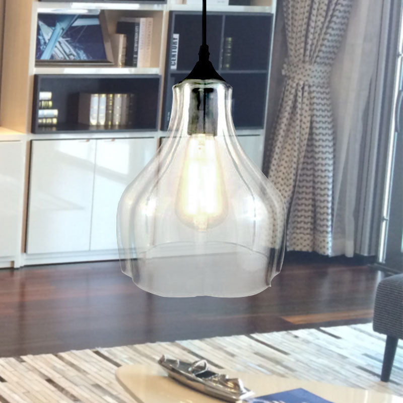 Yellow/Green/Clear Glass Gourd Suspension Pendant Contemporary 1 Light Black Hanging Lamp for Restaurant Clearhalo 'Ceiling Lights' 'Glass shade' 'Glass' 'Modern Pendants' 'Modern' 'Pendant Lights' 'Pendants' Lighting' 991264
