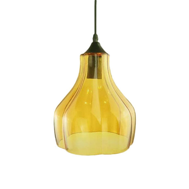 Yellow/Green/Clear Glass Gourd Suspension Pendant Contemporary 1 Light Black Hanging Lamp for Restaurant Clearhalo 'Ceiling Lights' 'Glass shade' 'Glass' 'Modern Pendants' 'Modern' 'Pendant Lights' 'Pendants' Lighting' 991271
