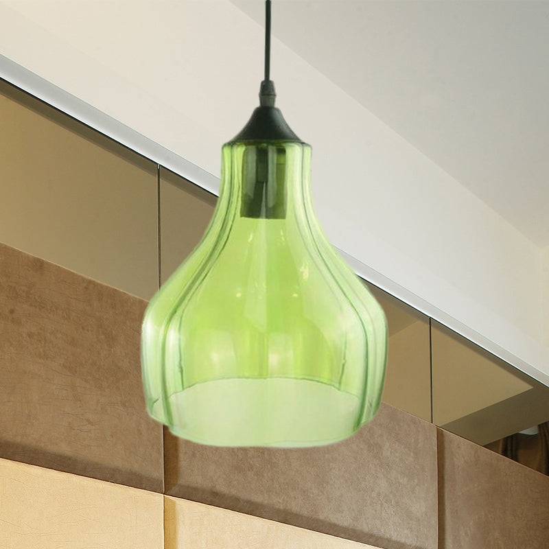 Yellow/Green/Clear Glass Gourd Suspension Pendant Contemporary 1 Light Black Hanging Lamp for Restaurant Green Clearhalo 'Ceiling Lights' 'Glass shade' 'Glass' 'Modern Pendants' 'Modern' 'Pendant Lights' 'Pendants' Lighting' 991272