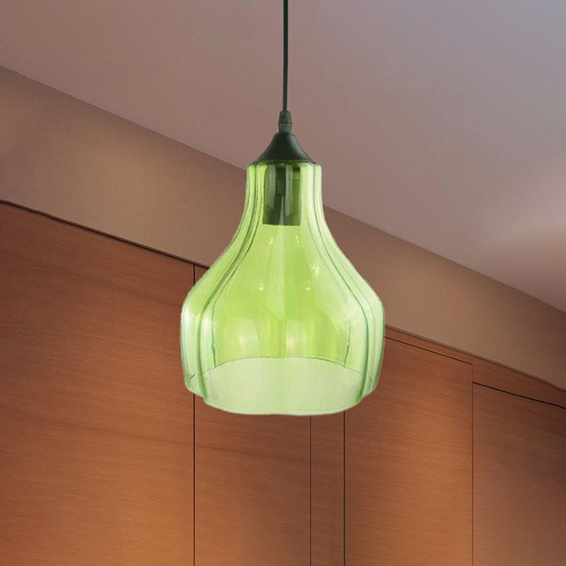 Yellow/Green/Clear Glass Gourd Suspension Pendant Contemporary 1 Light Black Hanging Lamp for Restaurant Clearhalo 'Ceiling Lights' 'Glass shade' 'Glass' 'Modern Pendants' 'Modern' 'Pendant Lights' 'Pendants' Lighting' 991273