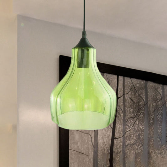 Yellow/Green/Clear Glass Gourd Suspension Pendant Contemporary 1 Light Black Hanging Lamp for Restaurant Clearhalo 'Ceiling Lights' 'Glass shade' 'Glass' 'Modern Pendants' 'Modern' 'Pendant Lights' 'Pendants' Lighting' 991274