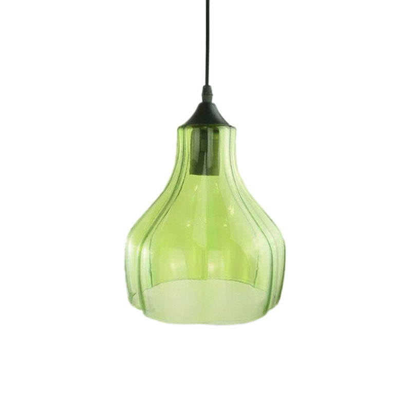 Yellow/Green/Clear Glass Gourd Suspension Pendant Contemporary 1 Light Black Hanging Lamp for Restaurant Clearhalo 'Ceiling Lights' 'Glass shade' 'Glass' 'Modern Pendants' 'Modern' 'Pendant Lights' 'Pendants' Lighting' 991275