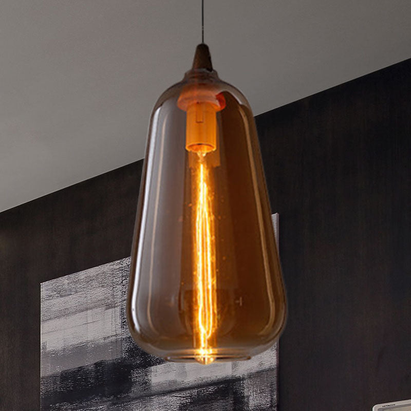 Global/Gourd/Ellipse Pendant Light Contemporary Smoky/Amber/White Glass 1 Light Dining Room Hanging Ceiling Lamp Amber A Clearhalo 'Ceiling Lights' 'Glass shade' 'Glass' 'Modern Pendants' 'Modern' 'Pendant Lights' 'Pendants' Lighting' 991290