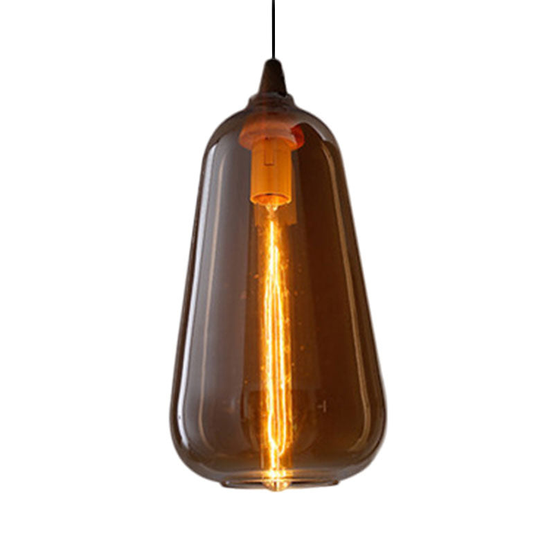 Global/Gourd/Ellipse Pendant Light Contemporary Smoky/Amber/White Glass 1 Light Dining Room Hanging Ceiling Lamp Clearhalo 'Ceiling Lights' 'Glass shade' 'Glass' 'Modern Pendants' 'Modern' 'Pendant Lights' 'Pendants' Lighting' 991293