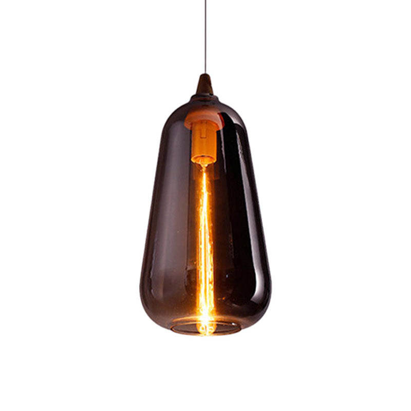 Global/Gourd/Ellipse Pendant Light Contemporary Smoky/Amber/White Glass 1 Light Dining Room Hanging Ceiling Lamp Clearhalo 'Ceiling Lights' 'Glass shade' 'Glass' 'Modern Pendants' 'Modern' 'Pendant Lights' 'Pendants' Lighting' 991296
