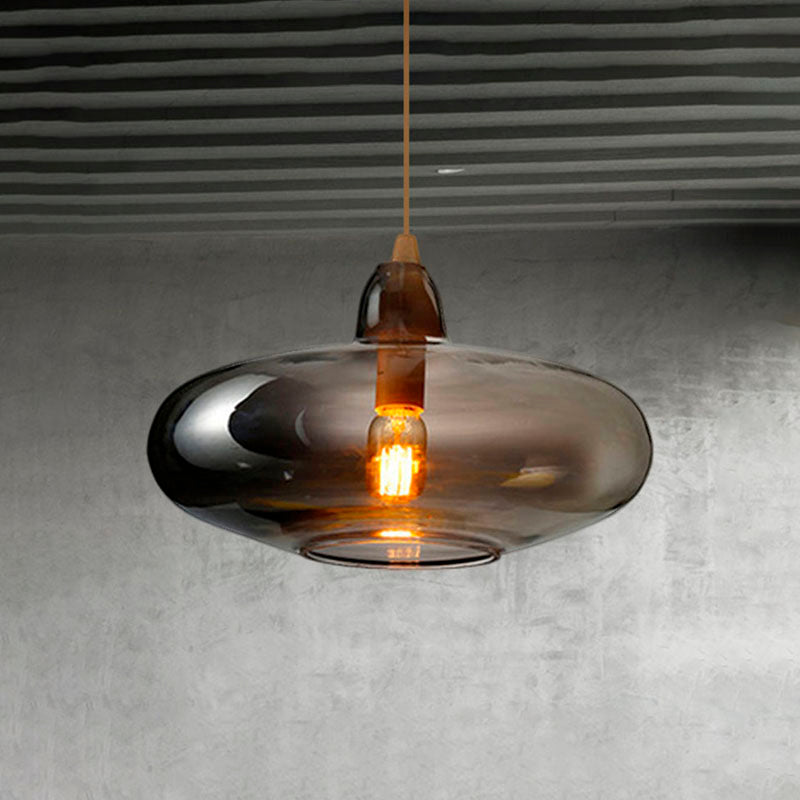 Global/Gourd/Ellipse Pendant Light Contemporary Smoky/Amber/White Glass 1 Light Dining Room Hanging Ceiling Lamp Clearhalo 'Ceiling Lights' 'Glass shade' 'Glass' 'Modern Pendants' 'Modern' 'Pendant Lights' 'Pendants' Lighting' 991312