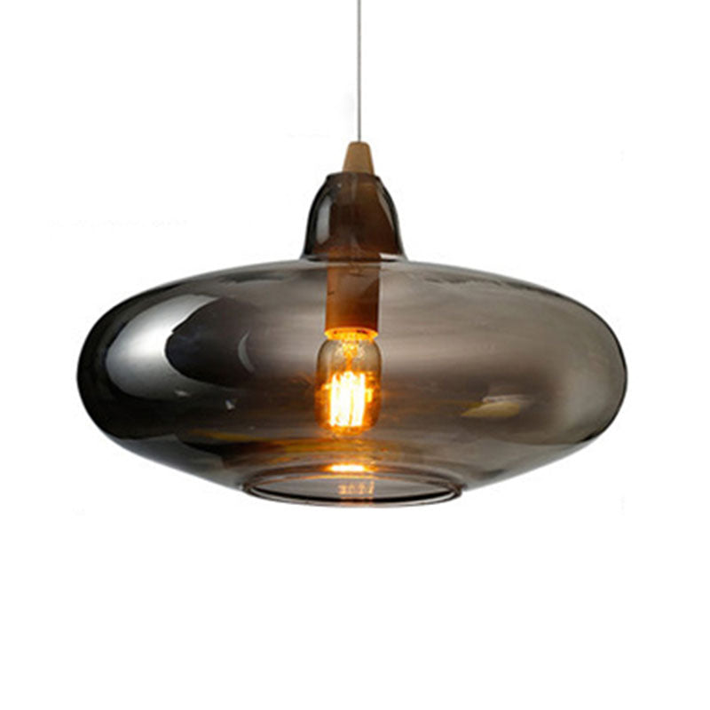 Global/Gourd/Ellipse Pendant Light Contemporary Smoky/Amber/White Glass 1 Light Dining Room Hanging Ceiling Lamp Clearhalo 'Ceiling Lights' 'Glass shade' 'Glass' 'Modern Pendants' 'Modern' 'Pendant Lights' 'Pendants' Lighting' 991313