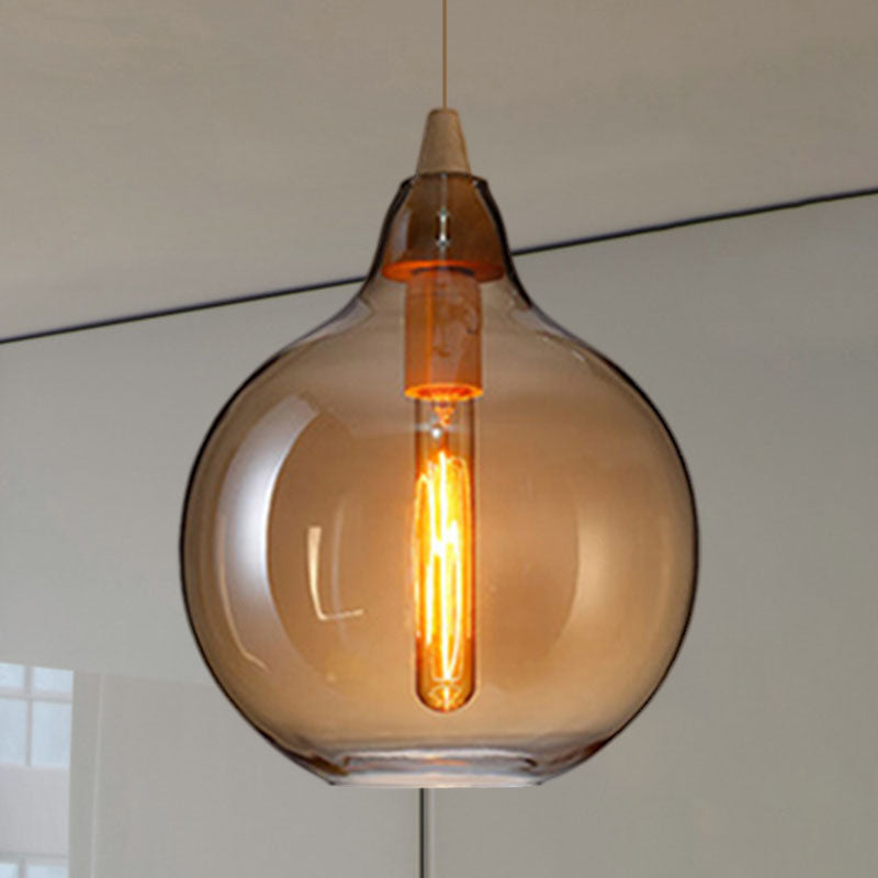 Global/Gourd/Ellipse Pendant Light Contemporary Smoky/Amber/White Glass 1 Light Dining Room Hanging Ceiling Lamp Amber C Clearhalo 'Ceiling Lights' 'Glass shade' 'Glass' 'Modern Pendants' 'Modern' 'Pendant Lights' 'Pendants' Lighting' 991324