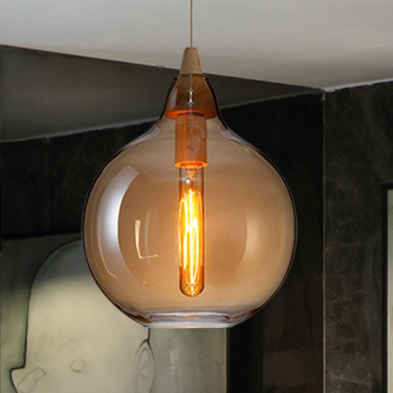 Global/Gourd/Ellipse Pendant Light Contemporary Smoky/Amber/White Glass 1 Light Dining Room Hanging Ceiling Lamp Clearhalo 'Ceiling Lights' 'Glass shade' 'Glass' 'Modern Pendants' 'Modern' 'Pendant Lights' 'Pendants' Lighting' 991325