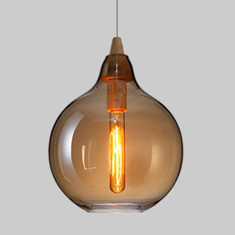 Global/Gourd/Ellipse Pendant Light Contemporary Smoky/Amber/White Glass 1 Light Dining Room Hanging Ceiling Lamp Clearhalo 'Ceiling Lights' 'Glass shade' 'Glass' 'Modern Pendants' 'Modern' 'Pendant Lights' 'Pendants' Lighting' 991327