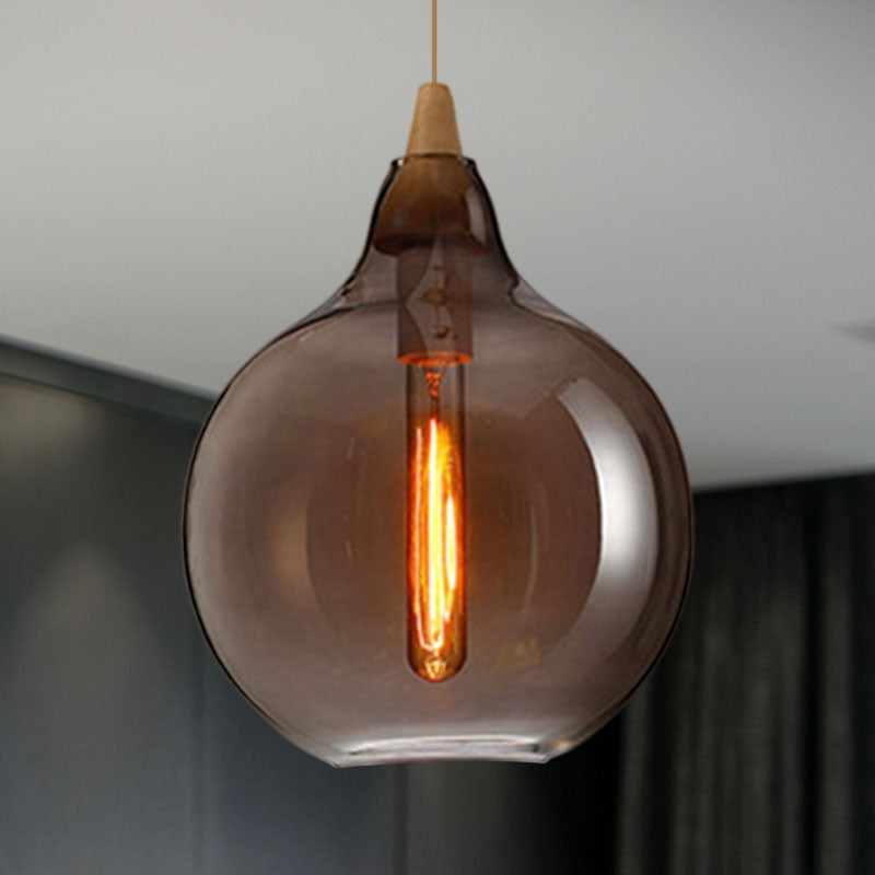 Global/Gourd/Ellipse Pendant Light Contemporary Smoky/Amber/White Glass 1 Light Dining Room Hanging Ceiling Lamp Clearhalo 'Ceiling Lights' 'Glass shade' 'Glass' 'Modern Pendants' 'Modern' 'Pendant Lights' 'Pendants' Lighting' 991329